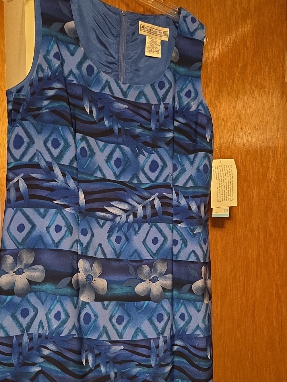 BRAND NEW, NEVER WORN Jessica Howard Blue Multi-Pattern Sleeveless Women's Dress